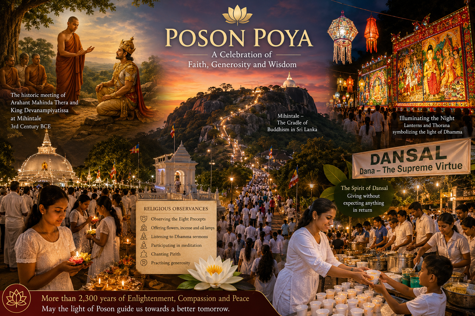 Poson Poya 2026, Poson Festival, Poson Full Moon, Buddhism in Sri Lanka, Mahinda Thera, Arahat Mahinda, King Devanampiyatissa, Mihintale, Anuradhapura, Buddhist festival Sri Lanka, Sri Lankan culture, Buddhist traditions, Poson celebrations, Poson Dansal, Dana, Buddhist heritage, Sri Lanka history, Buddhist pilgrimage, Mihintale pilgrimage, Buddhist teachings, Theravada Buddhism, Poson lanterns, Poson religious observance, Buddhist temples Sri Lanka, Poson significance, Poson customs, Sri Lankan festivals, Full Moon Poya Day, Poson article, Global Sri Lankan community