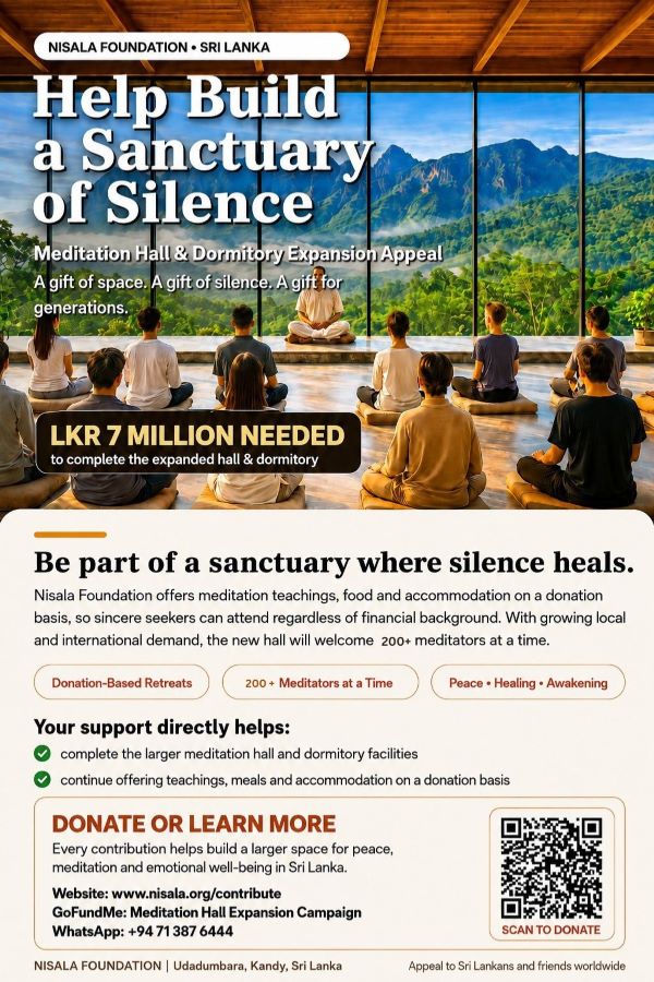 The Nisala Foundation Appeals for Support to Expand the Meditation Hall in Sri Lanka