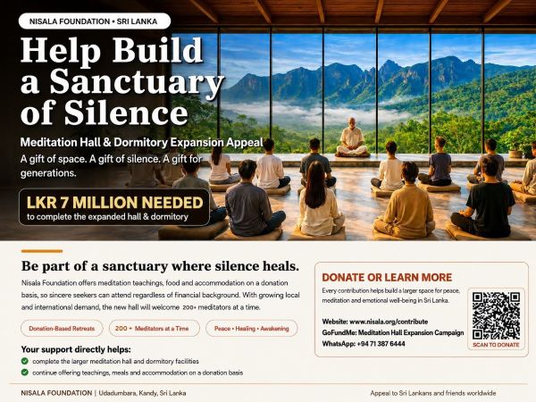 The Nisala Foundation Appeals for Support to Expand the Meditation Hall in Sri Lanka