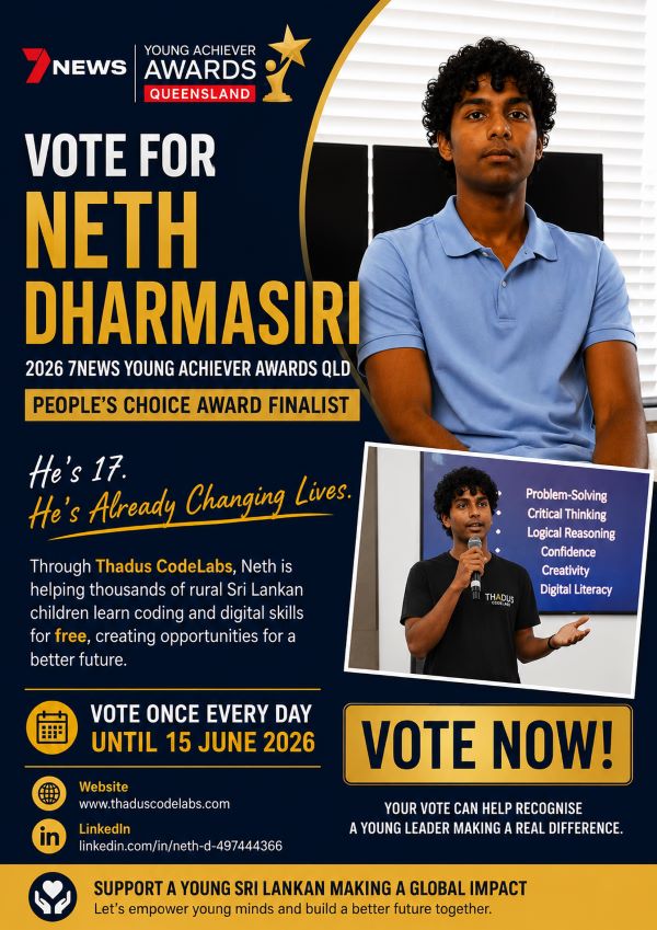 Vote now for Neth Dharmasiri for 2026 7NEWS Young Achiever Awards QLD, Australia - People's Choice Award