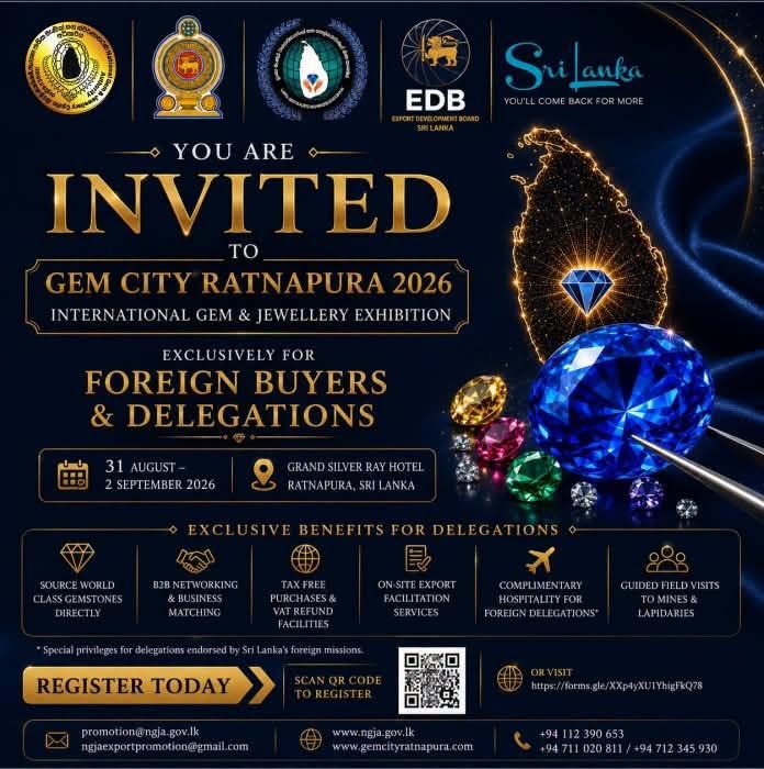 Gem City Ratnapura 2026 – International Gem and Jewellery Show from 31 August to 02 September 2026 ( Sri Lankan Event)