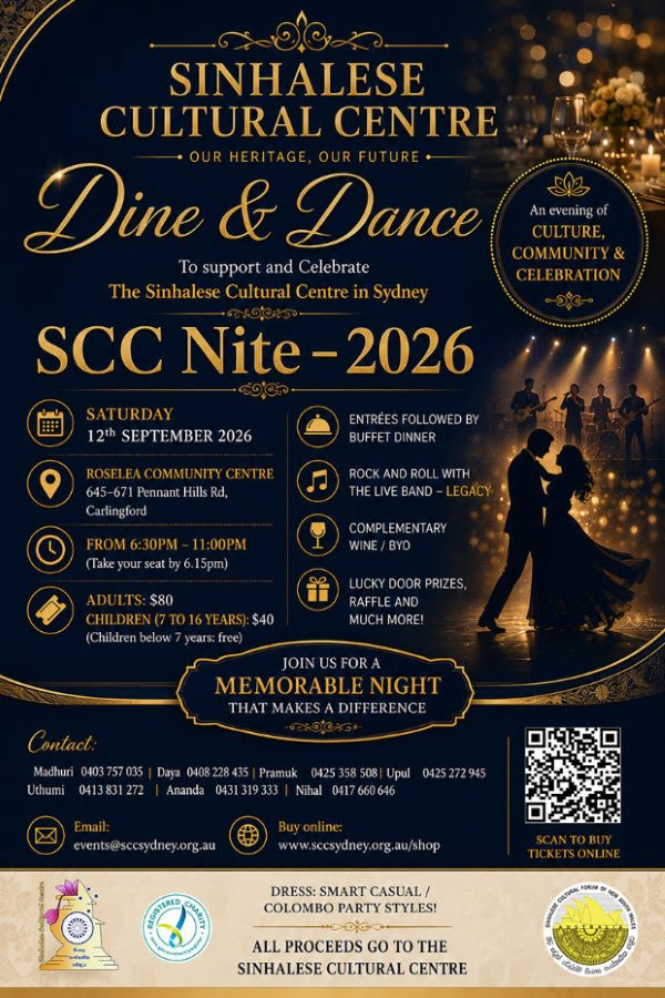 Sinhala Cultural Centre (SCC) Nite 2026 - Celebrate, Connect & Support Our Cultural Centre