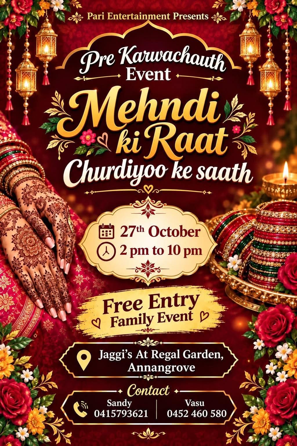 Mehndi ki Raat Churdiyoo ke saath - 27th October - 2pm to 10pm ( Sydney Event )