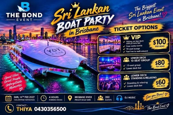 Sri Lankan Boat Party in Brisbane (The Biggest Sri Lankan Event in Brisbane!) - Sunday, 14th Feb 2027